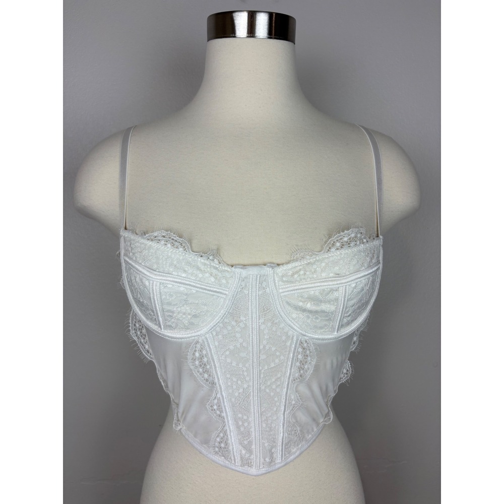 L.A. Hearts Corset Bustier Size S Cream Lacy Feminine Coquette Adjustable Sexy